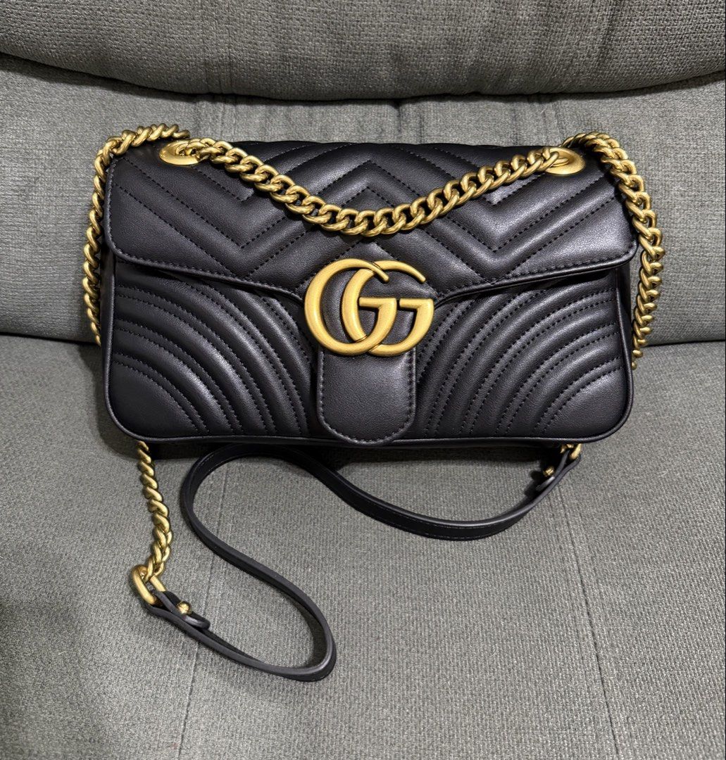 GG Marmont Black (Category: Shoulder Bags) located in Quezon City. Submitted by chic.bags (Listing ID 1463197266, Image 1). Description: Coded With black etiketa Suede lining 2 way Oure leather With dust bag Good as new No issue Actual photo posted Japan preloved Mop: gcash.