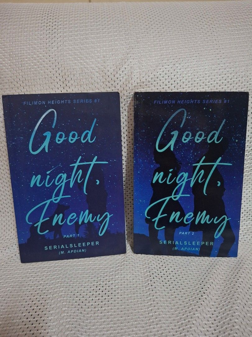 Good Night, Enemy Part 1 & 2 by SerialSleeper (Category: Storybooks) located in Mandaluyong City. Submitted by preluvd.by.eg (Listing ID 1463161512, Image 2). Description: - 'Good Night, Enemy' Parts 1 & 2 by SerialSleeper - Part of the Filimon Heights Series - Comes with cute stickers - Ideal for fans of the series - Bundle includes both books.