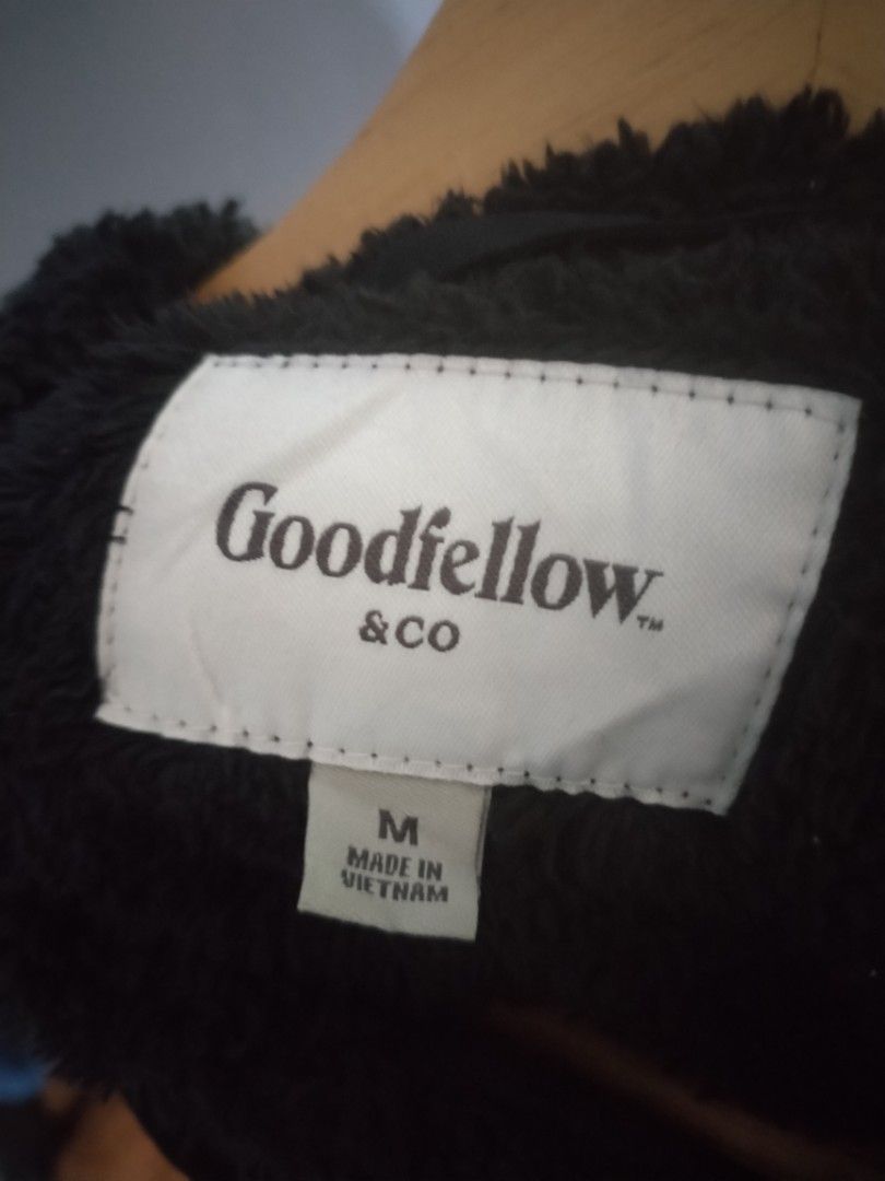 Goodfellow & Co Black Fleece Button-Up Jacket Size M (Category: Coats, Jackets and Outerwear) located in Naga. Submitted by basejohnpa64527 (Listing ID 1463146762, Image 2). Description: - Brand: Goodfellow & Co. - Color: Black - Style: Fleece Jacket - Features: Button-up front, chest pocket - Material: 100% Polyester - Fit: Size Medium - Benefits: Comfortable, warm, great for layering - Origin: Made in Vietnam.