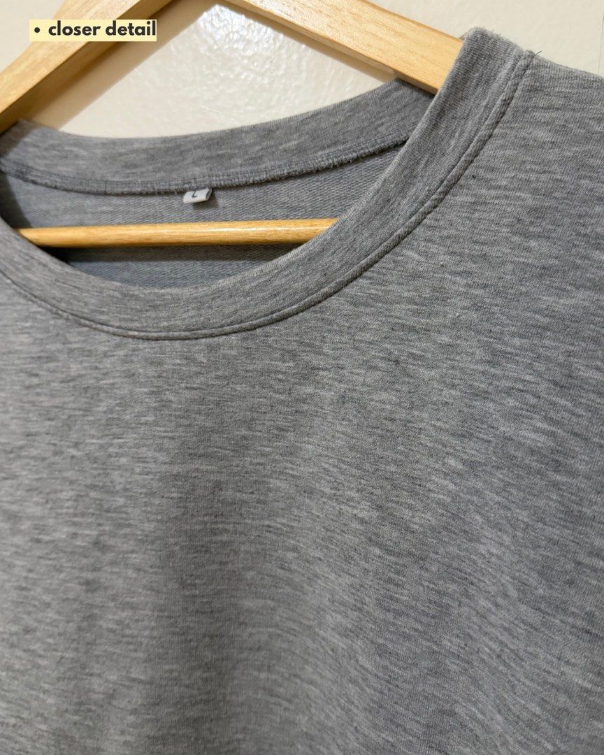 Grey Cropped Long Sleeve Sweatshirt (Category: Longsleeves) located in Subic. Submitted by ciesells (Listing ID 1463150036, Image 2). Description: Bust: 40 Sleeve: 22 inches Body length: 18 inches - Cropped sweatshirt - Classic crew neck mop: bpi/maribank/maya.