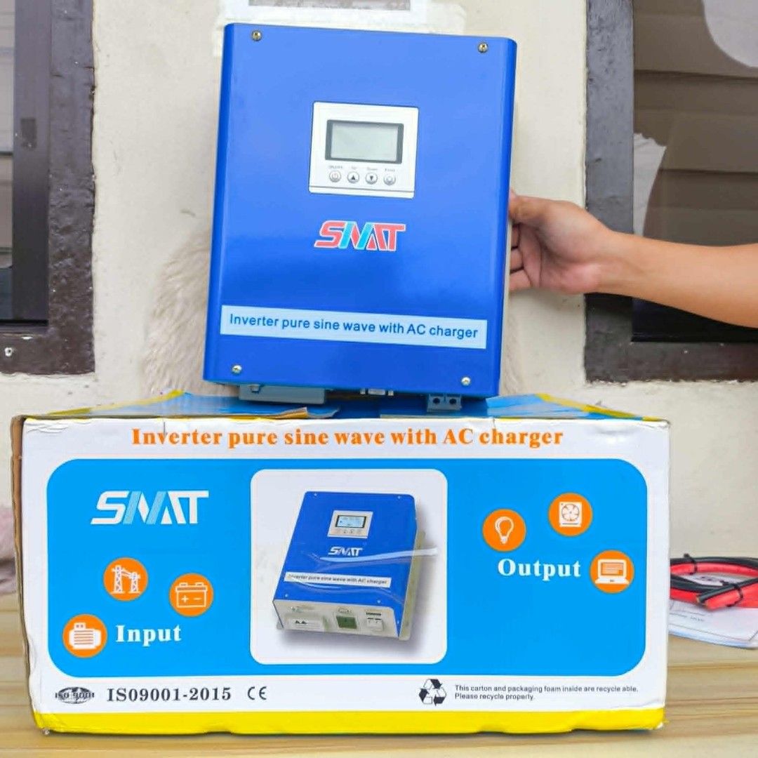 Grid Inverter (Category: Electrical, Adaptors & Sockets) located in Cebu City. Submitted by sofia_vibes (Listing ID 1463228450, Image 1). Description: SPECIFICATIONS: Brand: SNAT Model: Wall Mounted Off-Grid Inverter Rated Power: 1000W (1KW) Battery Voltage: 12V DC Battery Charge Current: 10A Input Voltage Range: 145–275VAC Input Frequency: 45–65Hz Output Waveform: Pure Sine Wave Transfer Time: Less than 10ms (Typical Load) Efficiency: >85% (80% 