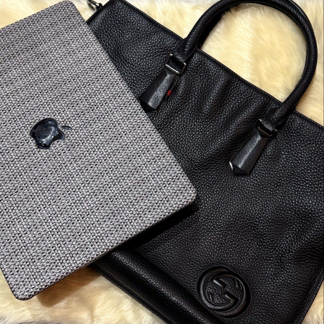 Gucci Pebbled Leather Briefcase / Business Tote (Category: Laptop Bags & Sleeves) located in Cainta. Submitted by shangitta (Listing ID 1463156752, Image 1). Description: Declutterring my work bags / laptop bags. Overall in very good pre-loved condition. The pebbled leather remains clean, supple, and well-structured. There are minor storage press marks on the front from the handles resting against the leather, which is common with soft pebbled le