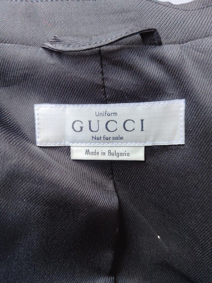 GUCCI uniforme (💯 authentic) (Category: Coats, Jackets and Outerwear) located in Baguio. Submitted by archival_thrifted.ph. (Listing ID 1463218287, Image 2). Description: FOR SALE ‼️ .GUCCI UNIFORME WOMENS .💯 AUTHENTIC .MADE IN BULGARIA . EXCELLENT CONDITION .SIZE 38 ON TAG .PHP 3500 PLUS SF .❌❌ COP/COD .MOP GCASH .COURIER J&T .BAGUIO AREA .DM FOR SURE BUYER TY.