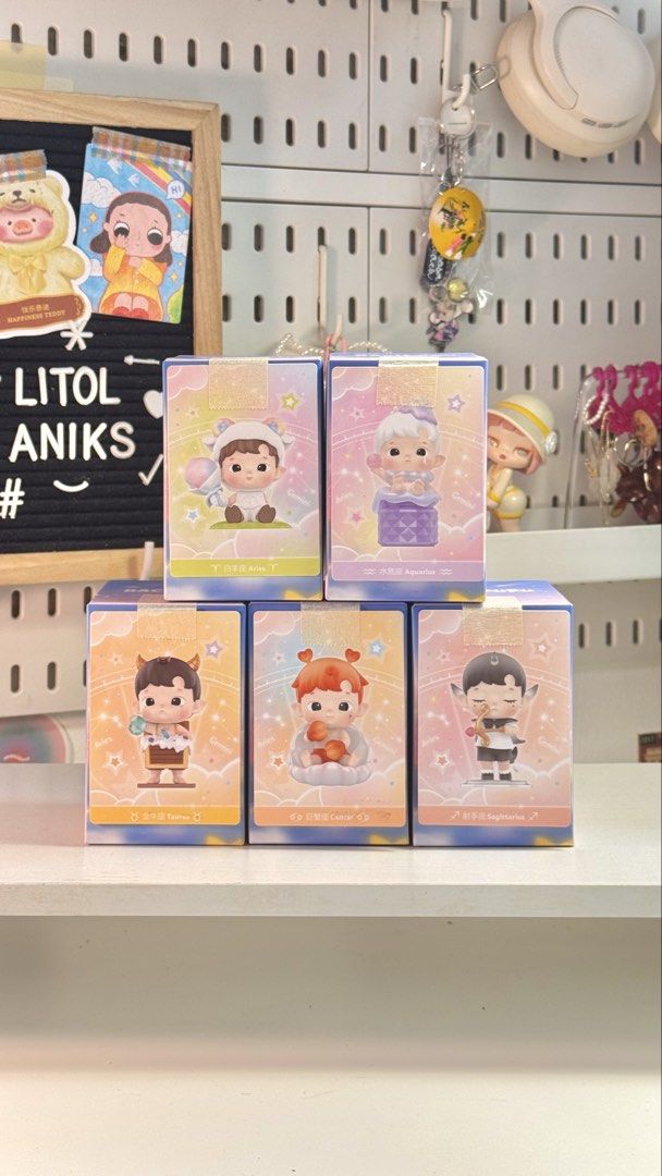Hacipupu The Constellation Series (Category: Designer & Blind Box Toys) located in Muntinlupa City. Submitted by litol_aniks (Listing ID 1463220603, Image 1). Description: ⋆. 𐙚 ˚ popmart hacipupu constellation figure series 🛒 ₱500 each only (from ₱700 srp) ⤷ sealed foil, open from bottom box ⤷ complete, open to check card only ⤷ authentic; onhand and ready to ship mop: gcash, gotyme, bpi mod: lalamove, j&t, meet up 📍 alabang, muntinlupa wts lf