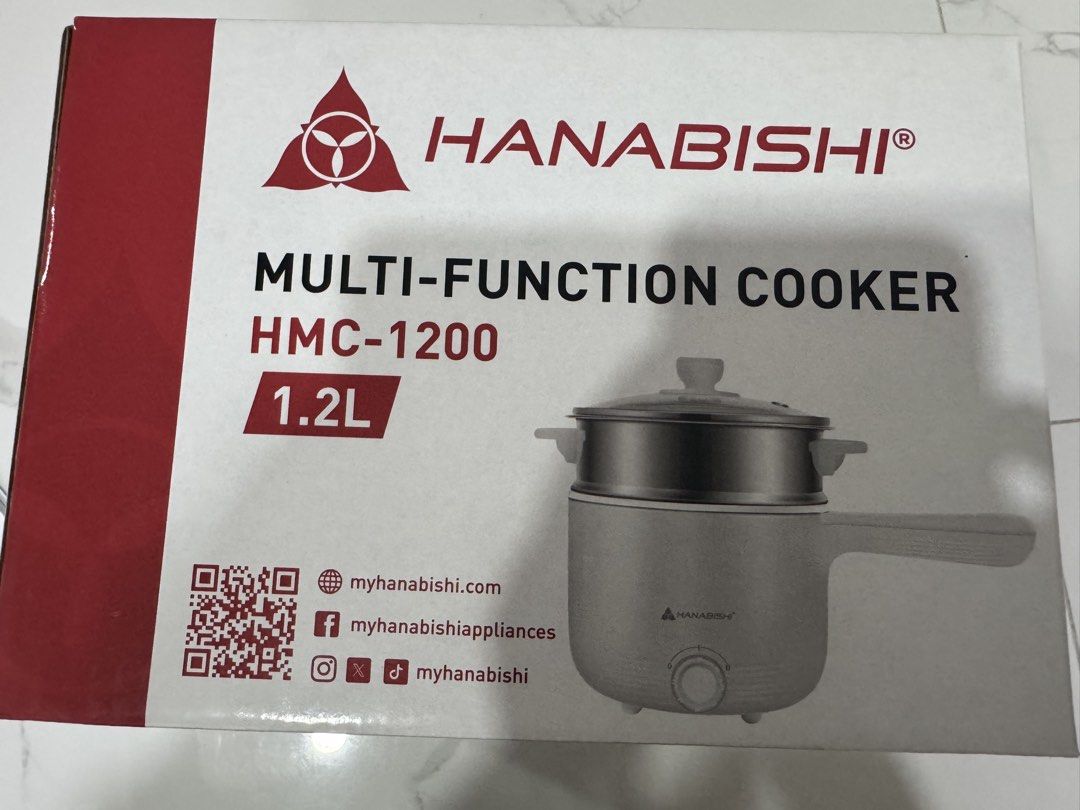 Hanabishi Multi-Function Cooker HMC-1200 1.2L (Category: Cookers) located in Las Pinas. Submitted by vanethneth (Listing ID 1463187338, Image 1). Description: - Hanabishi Multi-Function Cooker HMC-1200 - 1.2L Capacity - Includes Stainless Steel Steamer - Non-Stick Pot for easy cleaning - Safety Features: Overheat Protection & Pilot Light - Rated Voltage: 230V - Energy Saving Design - Made in P.R.C..