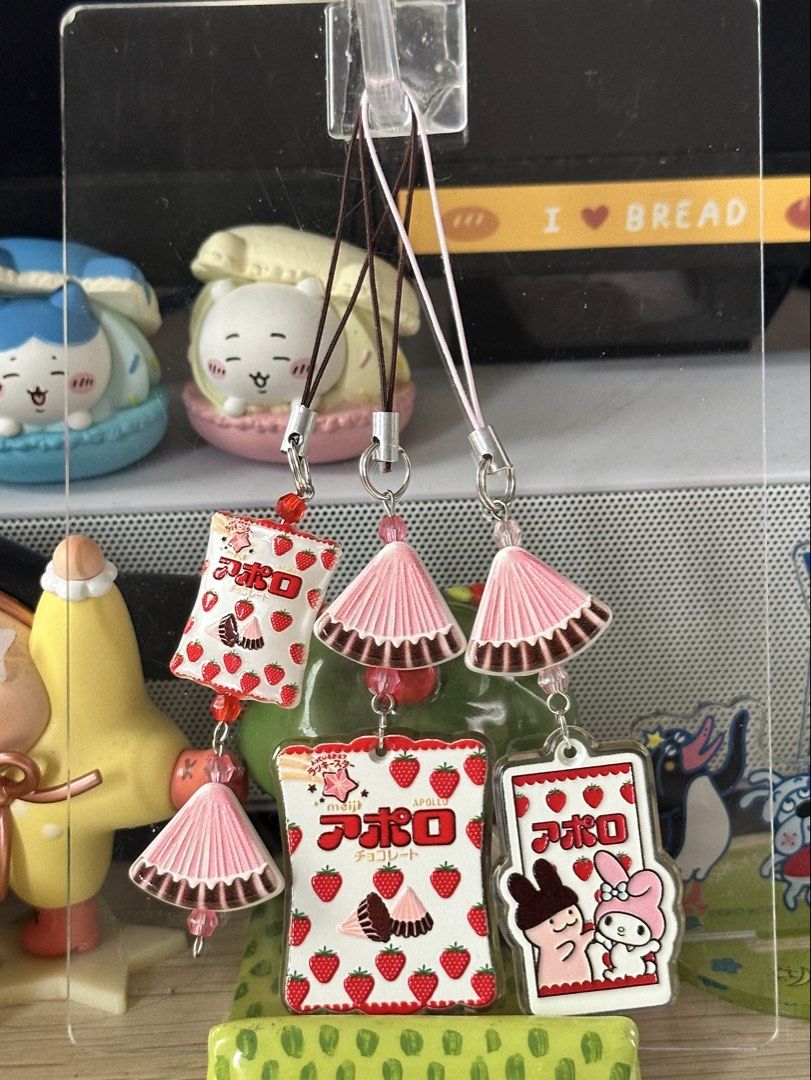 Handmade Meiji Apollo Phone Charms (Category: Character Goods) located in Cainta. Submitted by pomocha (Listing ID 1463241905, Image 1). Description: 🍀Please read before ordering🍀 🗻🐰 Apollo My Melody - AVAILABLE 🗻 Apollo with big charm - AVAILABLE 🗻Apollo both small charm- AVAILABLE 🍎These charms are handmade by me 🍎When being delivered to you they will be packed with care with proper packaging (plastic and paper backing) for your charm �