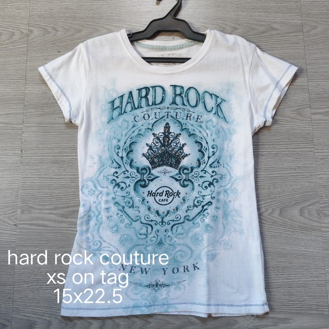 hardrock shirt (Category: Activewear) located in Amadeo. Submitted by josephotep (Listing ID 1463252356, Image 1). Description: hard rock couture xs on tag 15x22.5 excellent colorate and condition loose stitch on last pic 350 plus sf.loc cavite pm📥.