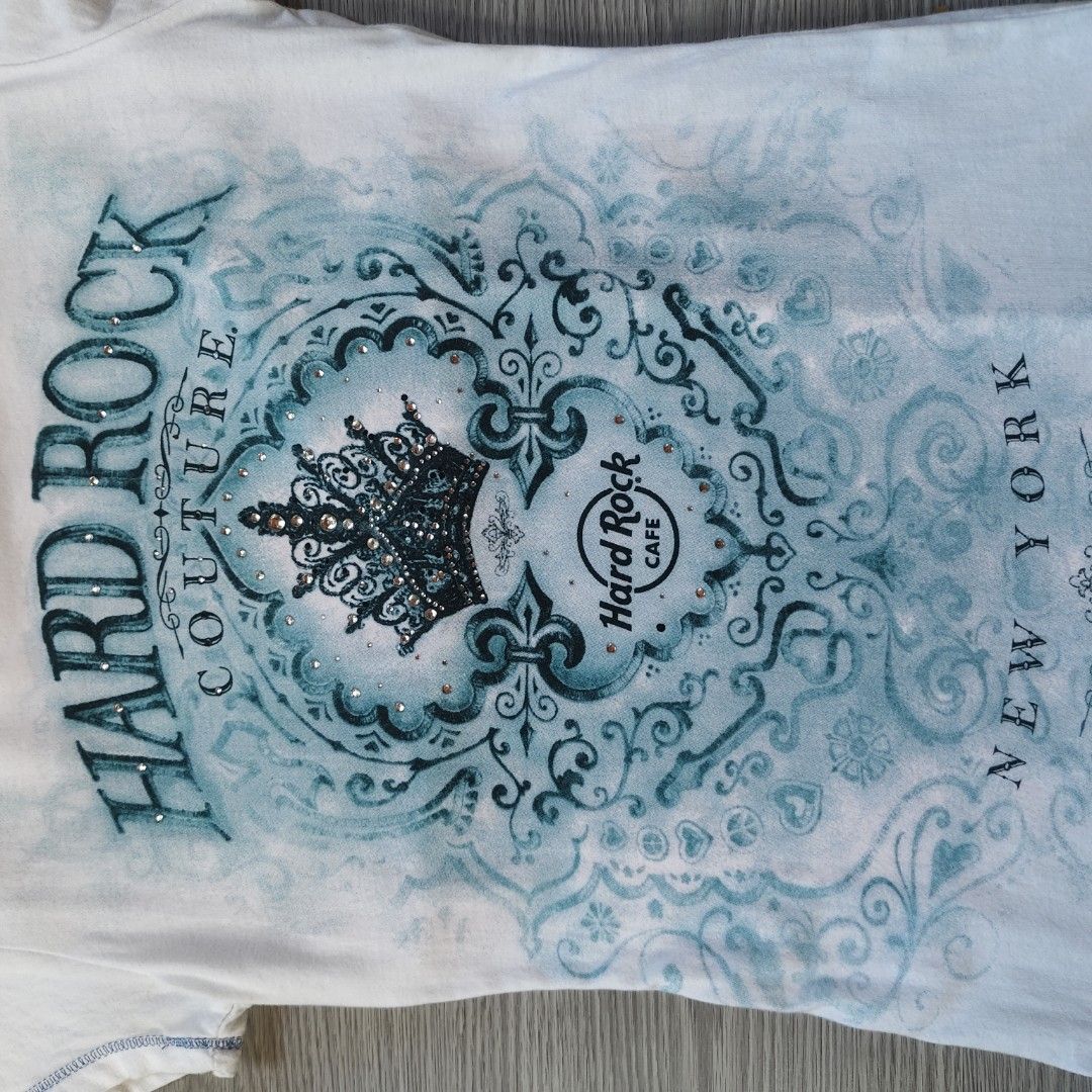 hardrock shirt (Category: Activewear) located in Amadeo. Submitted by josephotep (Listing ID 1463252356, Image 3). Description: hard rock couture xs on tag 15x22.5 excellent colorate and condition loose stitch on last pic 350 plus sf.loc cavite pm📥.