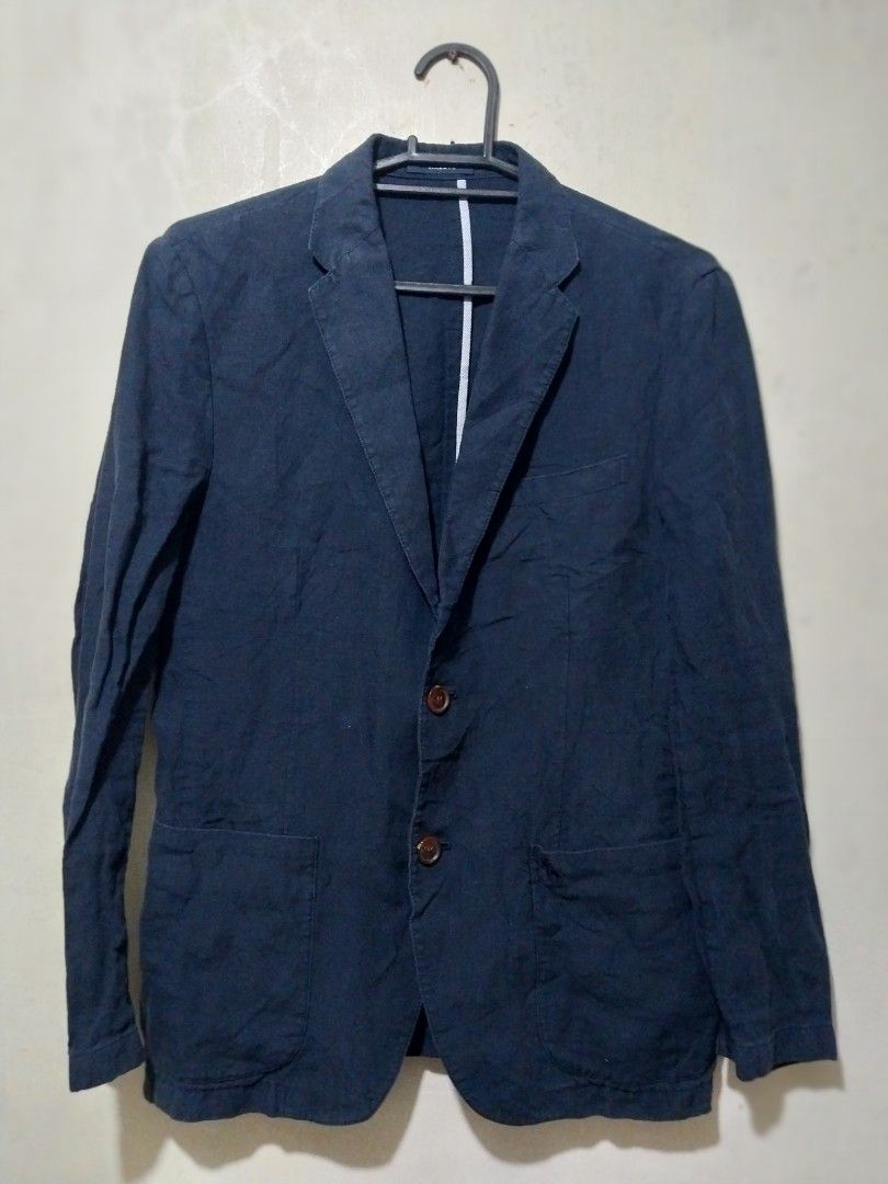 Hazzy Navy Blue Linen Blend Blazer Jacket (Category: Coats, Jackets and Outerwear) located in Manila. Submitted by PrinceDani.Clothing (Listing ID 1463270146, Image 2). Description: hazzys navy linen blazer small to semi med 20in width 28in length excellent condition .
