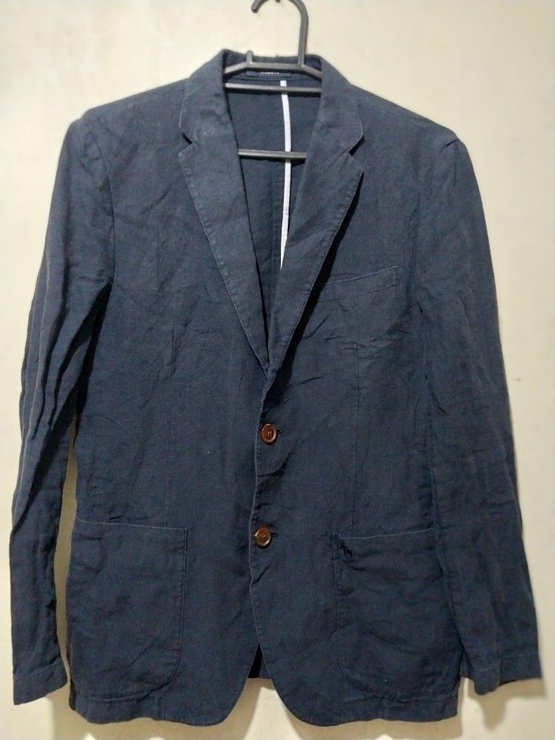 Hazzy Navy Blue Linen Blend Blazer Jacket (Category: Coats, Jackets and Outerwear) located in Manila. Submitted by PrinceDani.Clothing (Listing ID 1463270146, Image 3). Description: hazzys navy linen blazer small to semi med 20in width 28in length excellent condition .