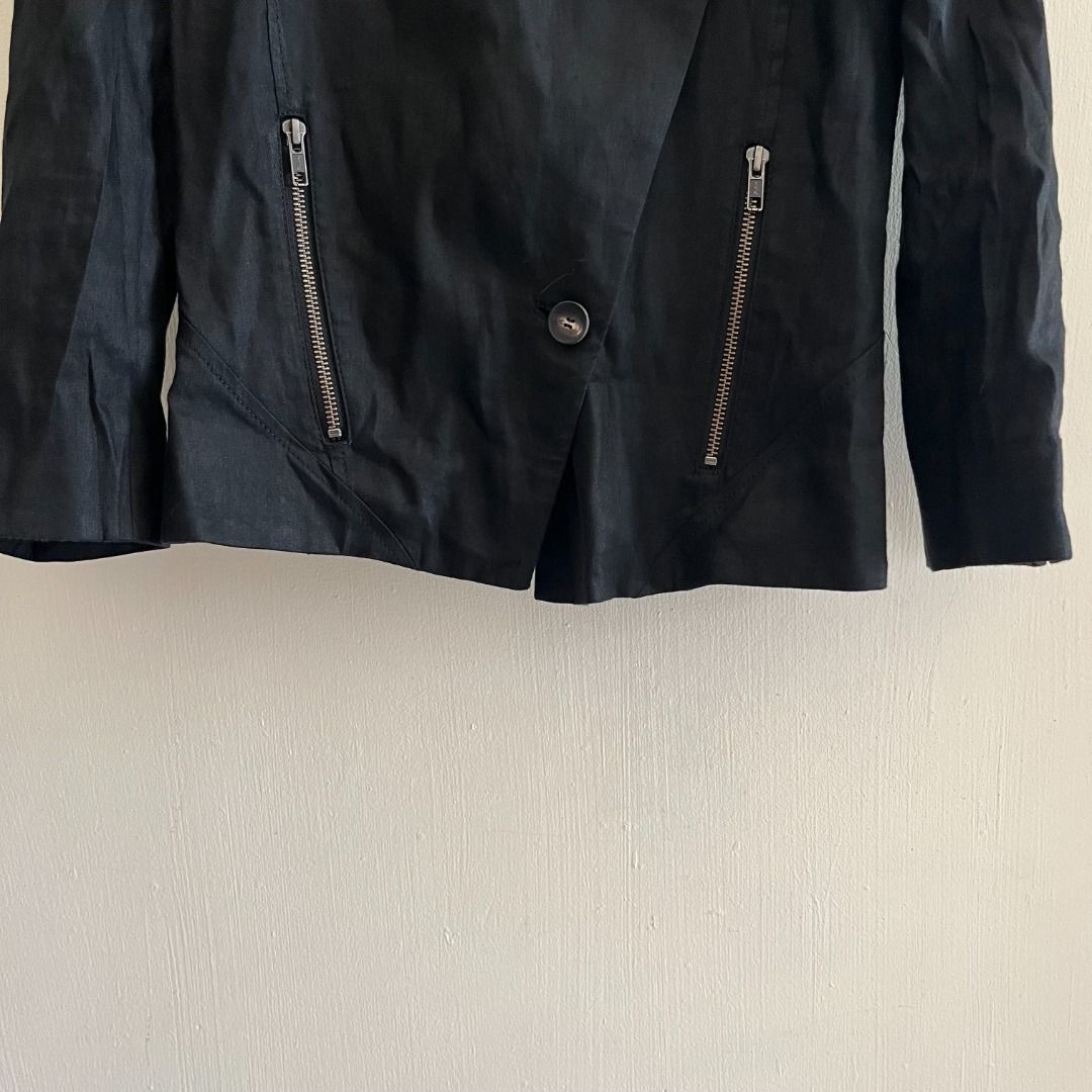 Helmut Lang Napoleon Collar Short Sleeve Coated Jacket (Category: Coats, Jackets and Outerwear) located in Quezon. Submitted by _babypluto (Listing ID 1463218956, Image 3). Description: Tagged size: 0 or XS Flaws: none Dimensions: Length: 21 Width: 16.5 Sleeves: 18.5 Note: actual color of the item may change due to lighting. .