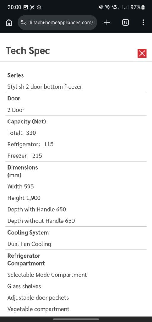 RUSH | Hitachi Stylish 2 Door Bottom Freezer Refrigerator (Category: Refrigerators and Freezers) located in Pasig City. Submitted by xjenn (Listing ID 1463243493, Image 2). Description: RUSH RFS: Need funds Very good condition. Check all you want !!Wala na po receipt- di na makita and not sure sa warranty. about 3 to 4 yrs. - Hitachi Bottom Freezer Refrigerator - Stylish 2-door design - Total Capacity: 330L (Fridge 115L, Freezer 215L) - Advanced 