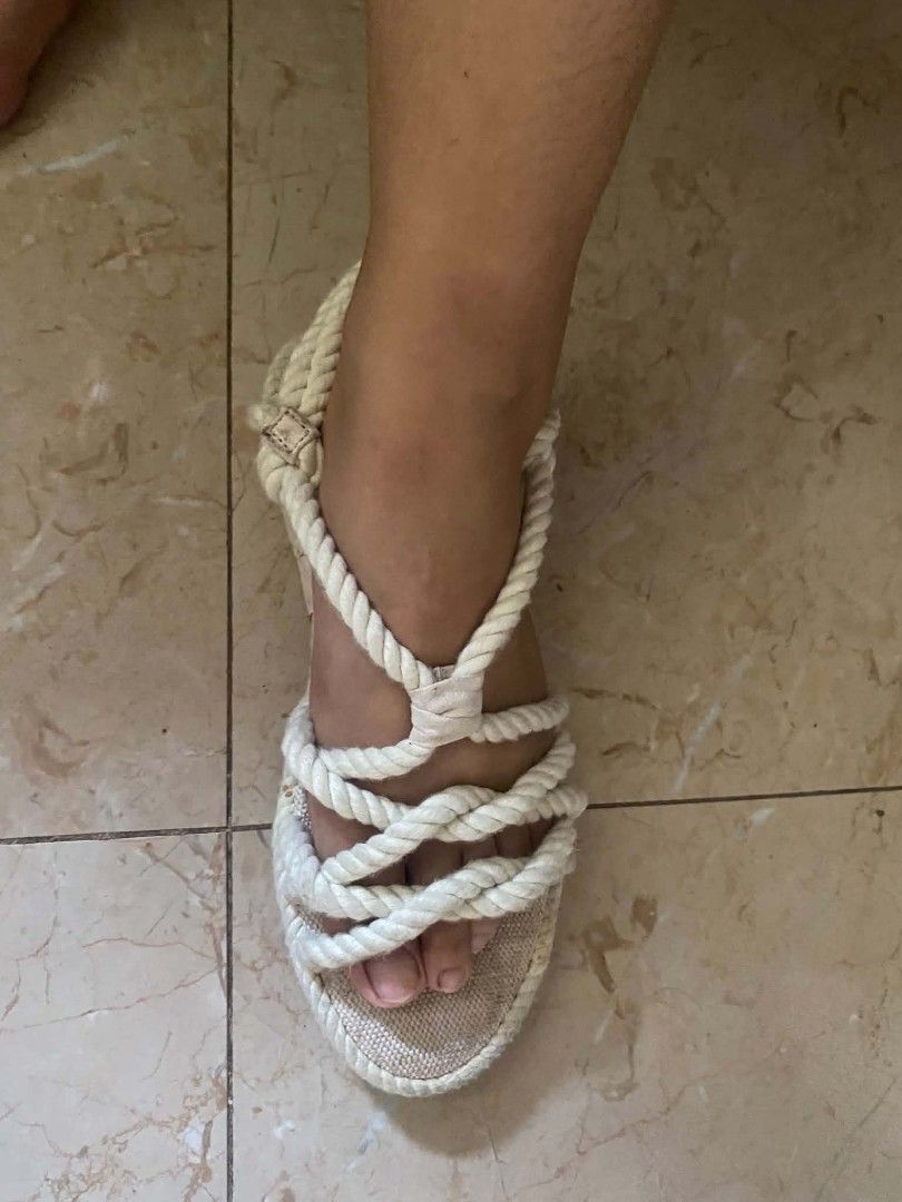 H&M Rope Espadrille Wedge Sandals (Category: Sandals) located in Cebu City. Submitted by arni1 (Listing ID 1463219187, Image 3). Description: - Cream colored H&M sandals - Espadrille wedge sole with rope detailing - Size: 37 EU - Ideal for summer outfits.