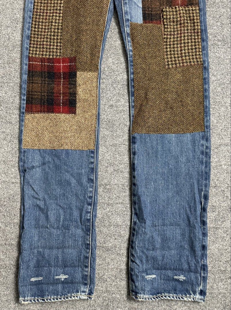 Hysteric Glamour - Studded Wool Patchwork Selvedge Denim Jeans. (Category: Jeans) located in Manila. Submitted by scissor.2fifthy (Listing ID 1463278935, Image 3). Description: Hysteric Glamour - Studded Wool Patchwork Selvedge Denim Jeans. Tagged size: 28 fit 29 (see measurement) Made Japan Material: 100% Cotton 85/100 condition rate Used Flaw: Minor sign of usage and small loose stitch on patch Very presentable Check all photos for more details