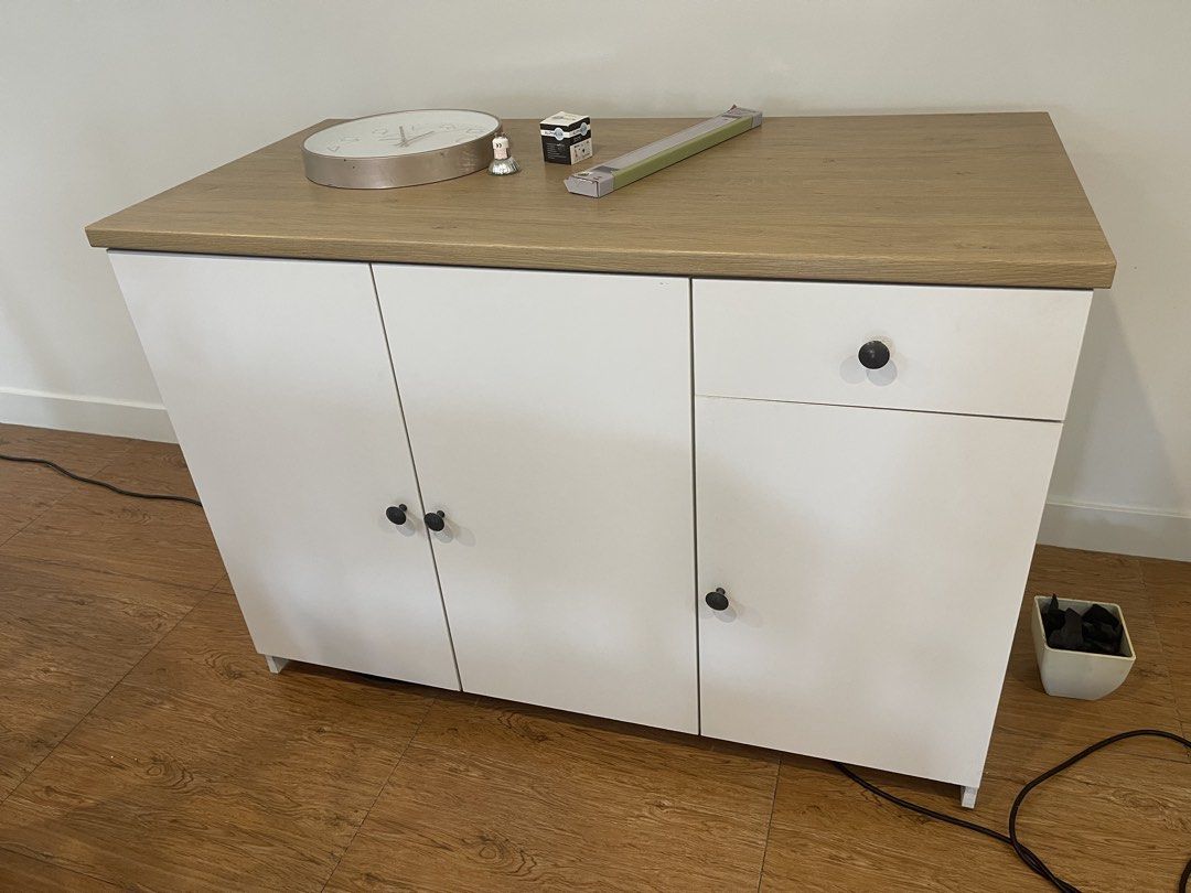 Ikea Kitchen counter and cabinet (Category: Other Kitchenware & Tableware) located in Quezon City. Submitted by katie8michelle (Listing ID 1463325765, Image 1). Description: Rush sale, renovating the kitchen Bought from ikea, great condition. Comes with knobs already, and a utility tray inside the drawer.