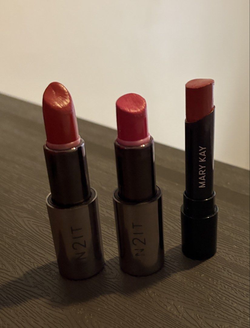 IN2IT and Mary Kay Lipsticks Bundle (Category: Makeup) located in Binan City. Submitted by laurenarriane_owl (Listing ID 1463221261, Image 2). Description: - Bundle of 3 lipsticks - Includes 2 N2IT lipsticks Berry Noir and Pink Alarm - Includes 1 Mary Kay lipstick in Casual Rose - Shades: Red and pink tones - Note: Some wear on the lipstick bullets from use - Great for trying out different colors.