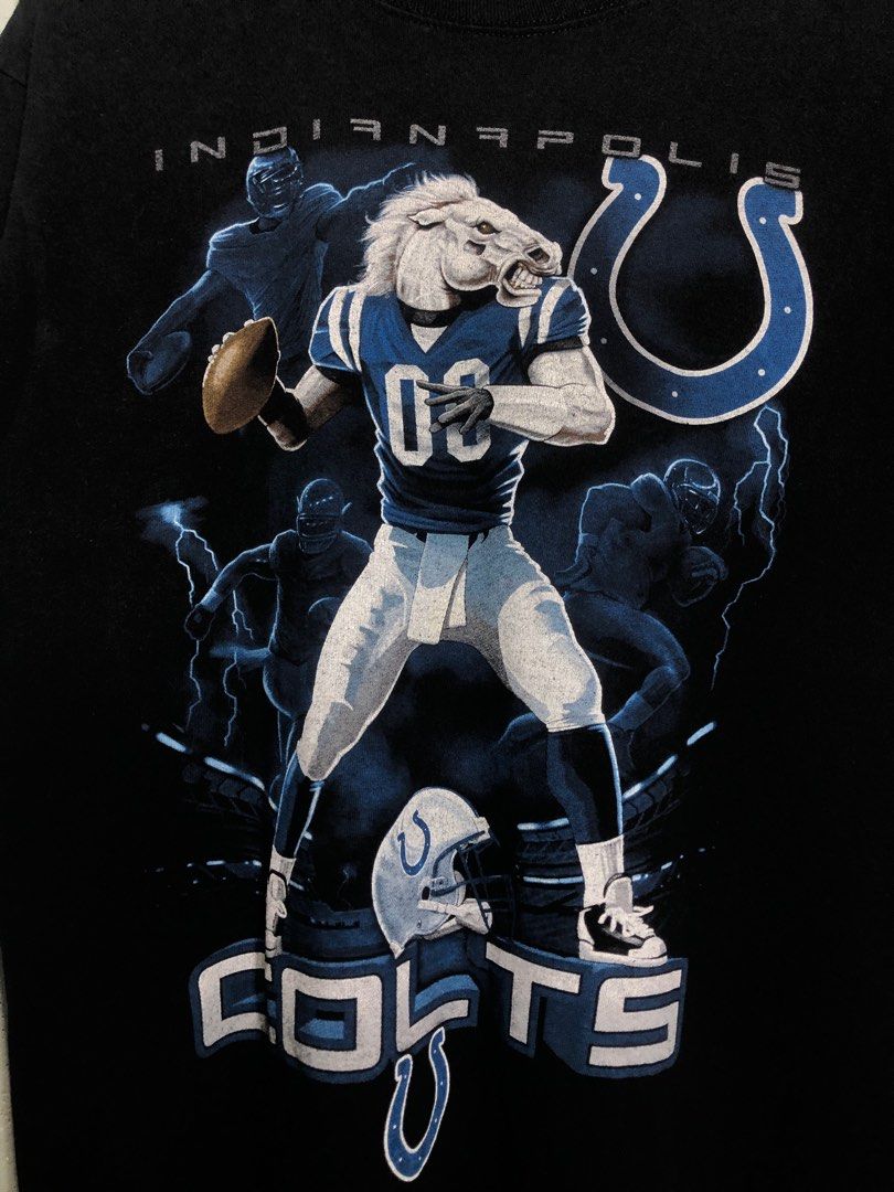 Indianapolis Colts Graphic T-Shirt (Category: Tshirts & Polo Shirts ) located in Bacong. Submitted by crommermann (Listing ID 1463168160, Image 2). Description: NFL INDIANAPOLIS COLTS TEE 🏷️ + 90 shipping fee -Dimes Width 22.5 Length 29 -Condition 9/10 -Color Rate 9.5/10 Good Condition Color may vary due to lightning Very Presentable when Worn Minimal crack prints/hairlines Need Wash Pm/Dm Visayas Dumaguete loc J&T Courier Express 🚛🚛🚛.
