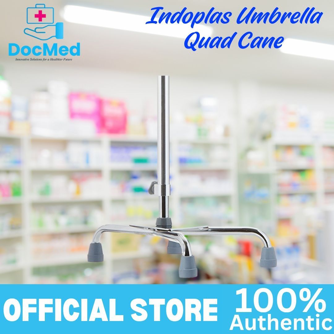 Indoplas Umbrella Quad Cane (Category: Medical Supplies & Tools) located in Quezon City. Submitted by zee_010200 (Listing ID 1463215474, Image 3). Description: - Indoplas Umbrella Quad Cane - Features a stable four-legged base for enhanced support - Designed with a comfortable grip handle - A reliable walking aid for everyday use.