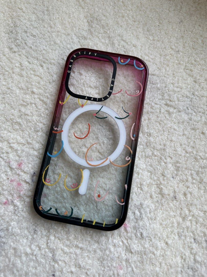 iPhone 14 Pro Casetify Boobies Case (Category: Cases & Sleeves) located in Manila. Submitted by babimnlnewacc (Listing ID 1463149703, Image 1). Description: Preloved but well loved ✨ iPhone 14 Pro Only. Magsafe Impact Case. ❌ No Return, Exchange, Refund, if unsure pls do not buy! Let us not waste each others time 🫶🏻 📍 Moonwalk, Parañaque.