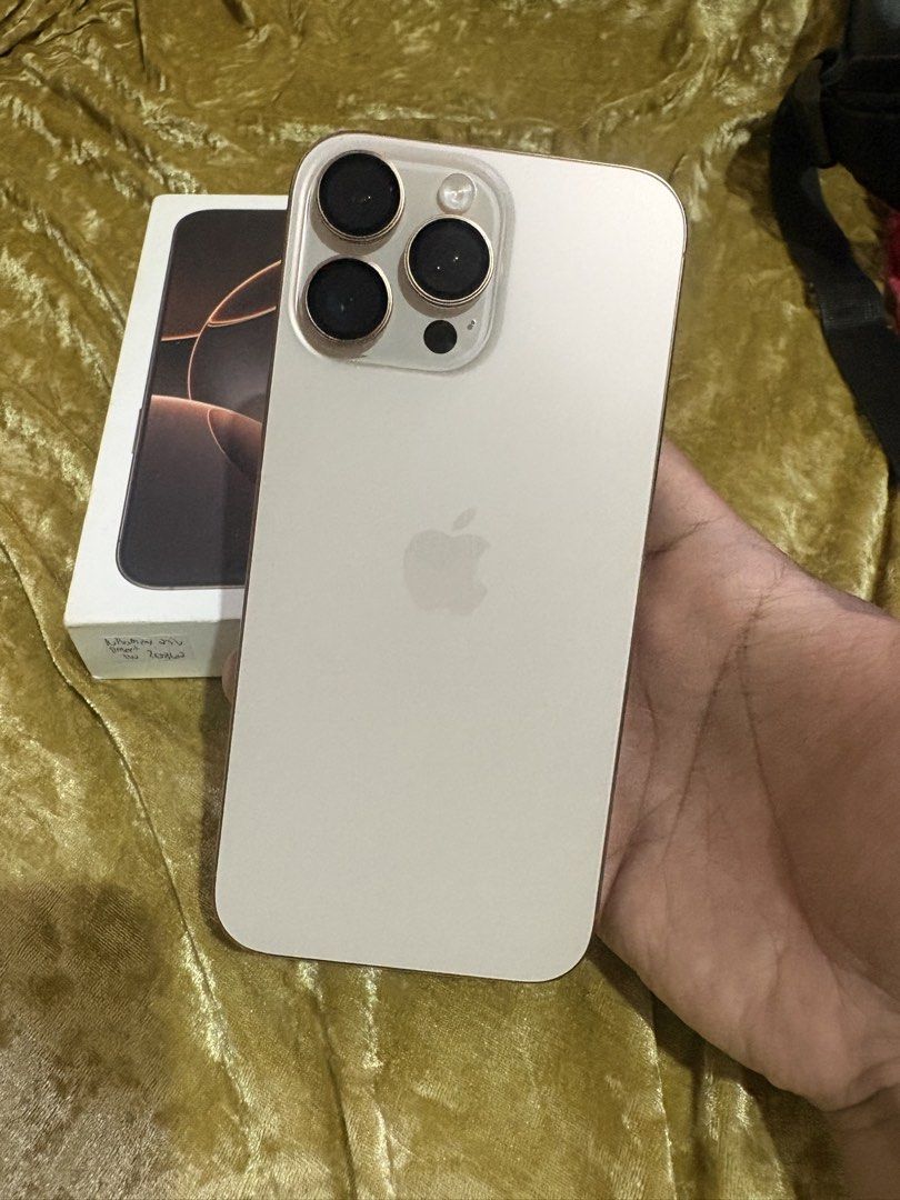 iPhone 16 Pro Max 256gb NTC (Category: iPhone 16 Series) located in Caloocan City. Submitted by angebelena (Listing ID 1463121348, Image 2). Description: iPhone 16 Pro Max 256gb Desert Titanium Openline [Factory Unlocked] 89% BH 400+ CC All working Complete with box same imei and Cord P44,999 fixed For sale or Swap to your lOS Devices. Pref. 15 Pro/Max or offer. North Caloocan area. Willing to meetup around SM Fairview / SM SJDM / Savano Park or 