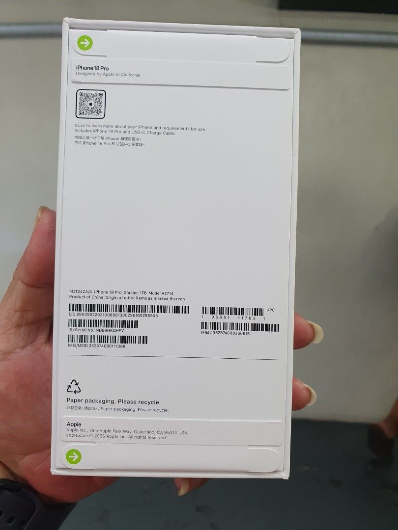 Iphone 18pro 1tb Glacier brandnew (Category: Other Mobile & Gadget Accessories) located in San Juan City. Submitted by chelle.celino (Listing ID 1463182842, Image 2). Description: iphone 18pro 1tb Glacier brandnew sealed all original 1year warranty apple And my physical store we accept trade in and credit card installment call or txt me 09526547779.09353229255 we do meet up cash on delivery .