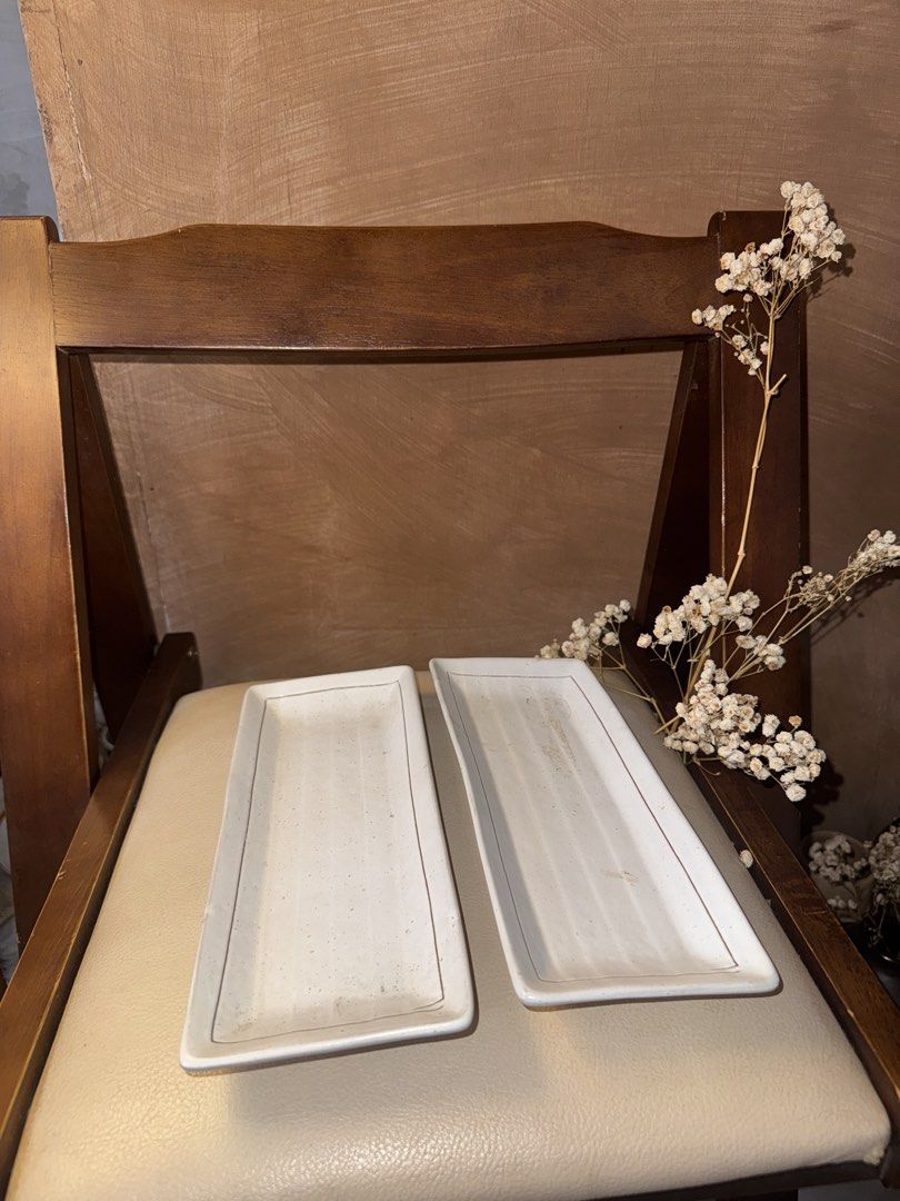 Japanese-style ceramic long rectangular serving dish (Category: Dinnerware & Cutlery) located in Pasig City. Submitted by maison_linenandceramics (Listing ID 1463265939, Image 1). Description: take all this set of 4 for only 299 pesos.