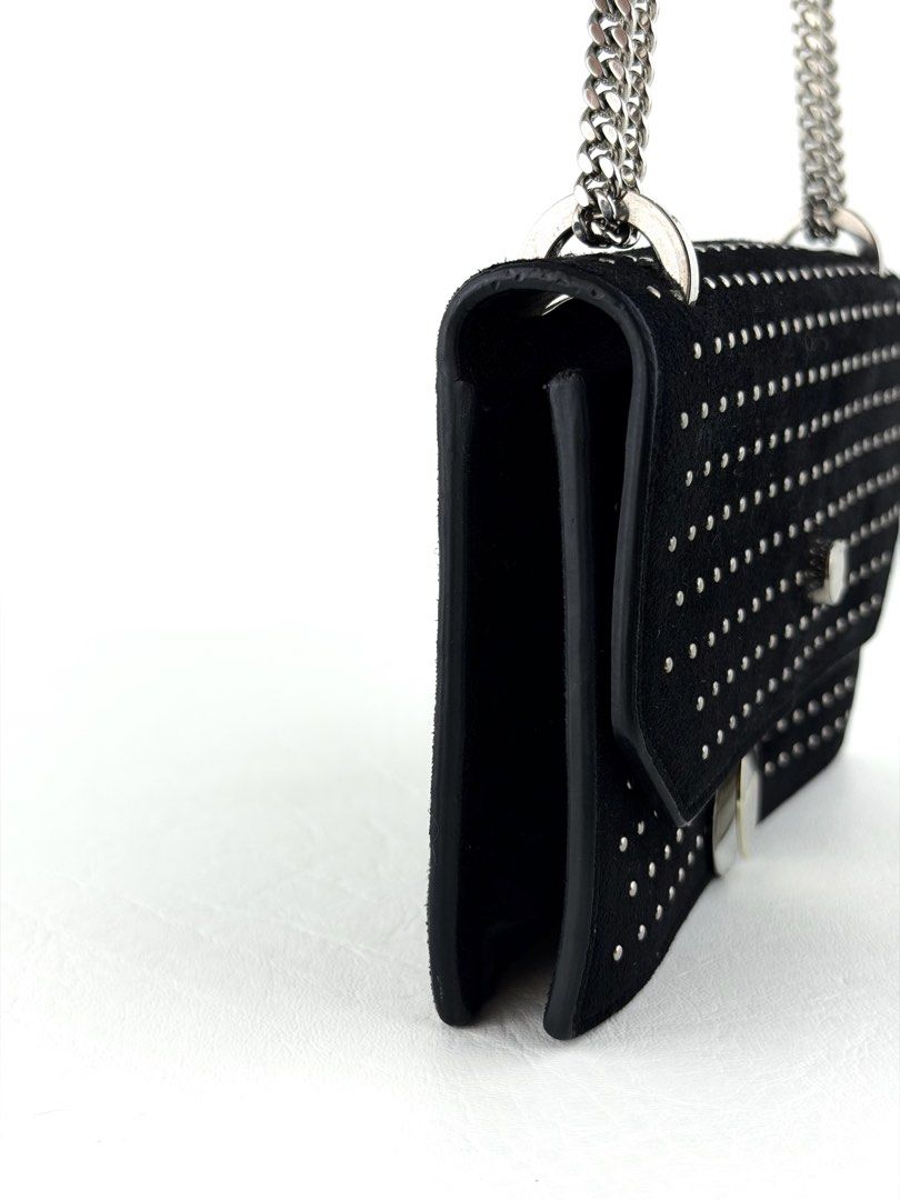 JIMMY CHOO Finley (Category: Luxury Bags & Wallets) located in Manila. Submitted by luvluxe.mnl (Listing ID 1463258670, Image 3). Description: Mini size— WOC style Perf for parties, events Super elegant & pretty!! Like new condition Can be crossbody or shoulder bag Srp on other resellers site is 2316 AED or 39k+ php.