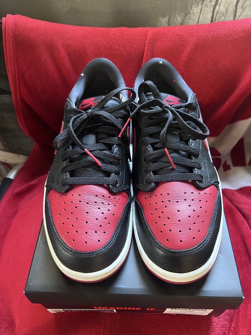 Jordan 1 Low Banned sz10.5 (Category: Sneakers) located in Manila. Submitted by HypeStuff (Listing ID 1463200858, Image 1). Description: Used 8/10 condition No extra white lace With box Srp 9k selling for 5k Manila Area.