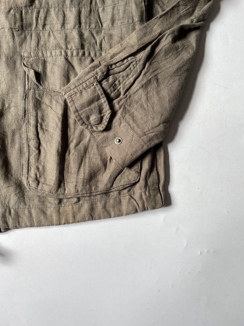 Journal Standard Relume olive green utility jacket (Category: Coats, Jackets and Outerwear) located in Baguio. Submitted by chronicles_cache (Listing ID 1463267015, Image 2). Description: Condition: Great Size tagged: F Width: 19 Length: 27 Shoulder: 15 Sleeve: 22.5.