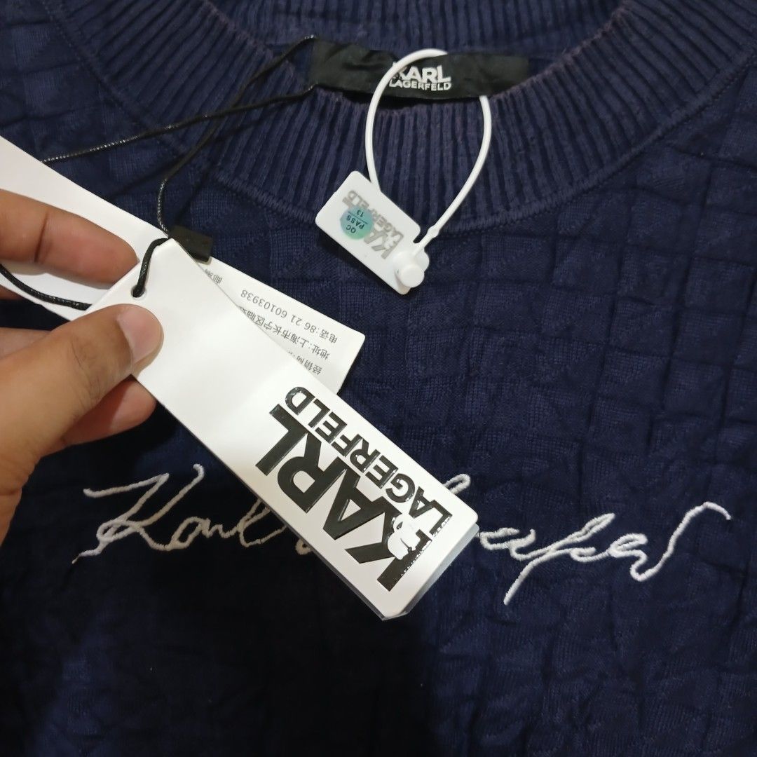 KARL LAGERFELD KNITWEAR (Category: Others Tops) located in Ozamiz City. Submitted by 2nd.sight (Listing ID 1463219491, Image 3). Description: *fresh from bale size: medium w: 18 stretchable l: 21.5 issue: slight fade sa neck seen on pics *with tags.
