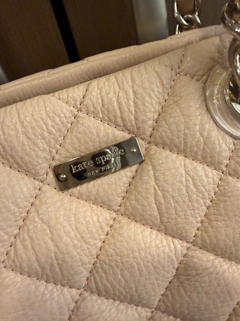 Kate Spade Pink Quilted Leather Shoulder Bag (Category: Luxury Bags & Wallets) located in Taguig. Submitted by migraineur (Listing ID 1463164867, Image 2). Description: - Brand: Kate Spade New York - Color: Light Pink - Material: Quilted Leather - Style: Shoulder Bag - Features: Chain strap, top handle, zipper closure - Condition: Very light corner wear - Ideal for: Everyday use Size: Medium Sized and Roomy Width 27cm Height 20cm Depth 14cm.