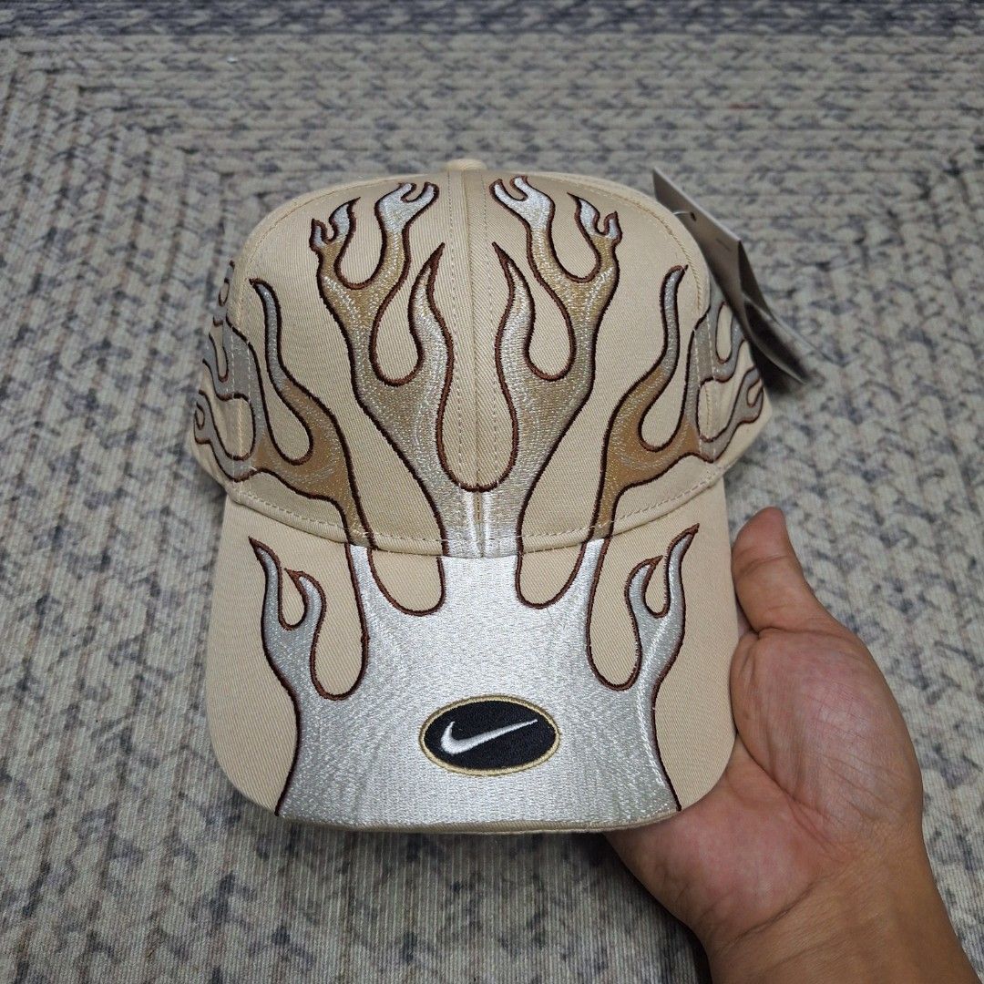 Khaki Flame club cap/hat by Nike (Category: Caps & Hats) located in Balagtas. Submitted by capncaps09 (Listing ID 1463283946, Image 2). Description: Khaki Flame club cap/hat by Nike brand new legit 100% Size: M/L bucklestrap Y2K fittings mid crown 750 only.