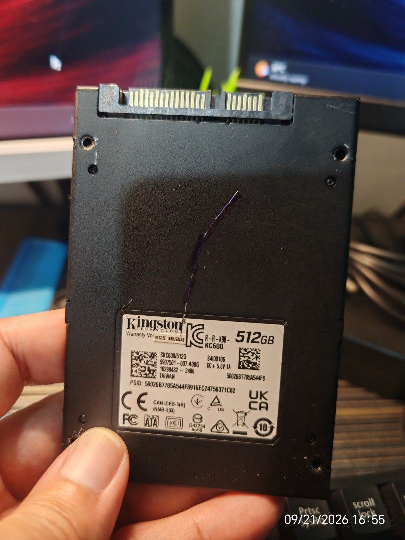 Kingston KC600 512GB SSD (Category: Computer Parts) located in Manila. Submitted by d.ibarb1a (Listing ID 1463209849, Image 2). Description: Kingston 512gb SATA SSD with some scratches - see on 2nd Picture Health 98% Crystaldisk and Sentinnel Location: Vito Cruz Taft Manila.