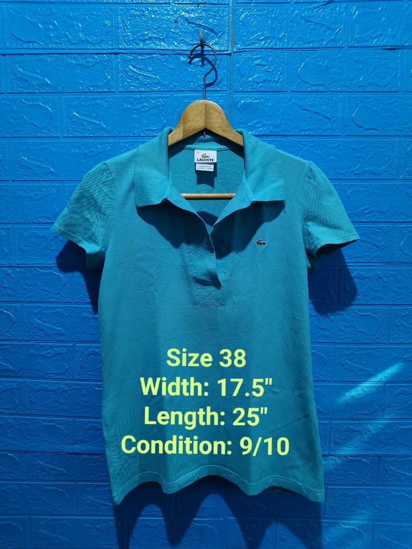 Lacoste Polo Shirt Size 38 Teal (Category: Others Tops) located in Davao. Submitted by vndrgd (Listing ID 1463120415, Image 1). Description: - Teal Lacoste Polo Shirt - Size: 38 - Measurements: Width 17.5 inches, Length 25 inches - Features iconic crocodile logo on chest - Made in China - Ideal for casual wear.