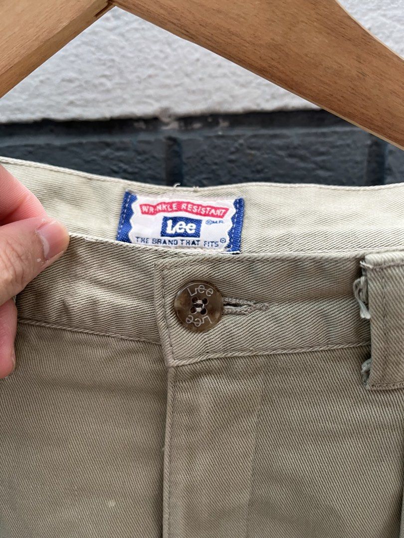 Lee 1990s Pleated Chino Pants (Category: Chinos) located in Manila. Submitted by mkjah (Listing ID 1463274623, Image 2). Description: Lee 90s Pleated Chino Pants Classic High waisted with tailored coin flap pocket Size: (W) 28 (L) 43 (Lo) 7.5 (Thigh) 12.5 (Inseam) 30 (Rise) 12.5 Color may vary due to lighting Good condition 8.5/10 Price 550 plus shipping Please manage your expectations before placing your order. Please note that there may be stai