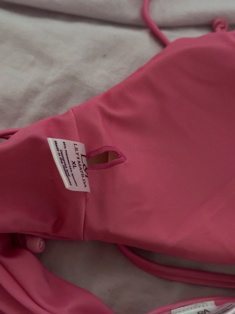 Lily & Matilda Pink Bikini Set XL (Category: Bikinis & Swimsuits) located in Mandaluyong City. Submitted by youarecutejeans (Listing ID 1463226771, Image 3). Description: - Brand: Lily & Matilda - Color: Pink - Size: XL - Double Lined with removable padding - Material: 85% Polyester, 15% Spandex - Origin: Designed and Made in the Philippines - Features: Adjustable ties at neck and sides - XL can also fit large .