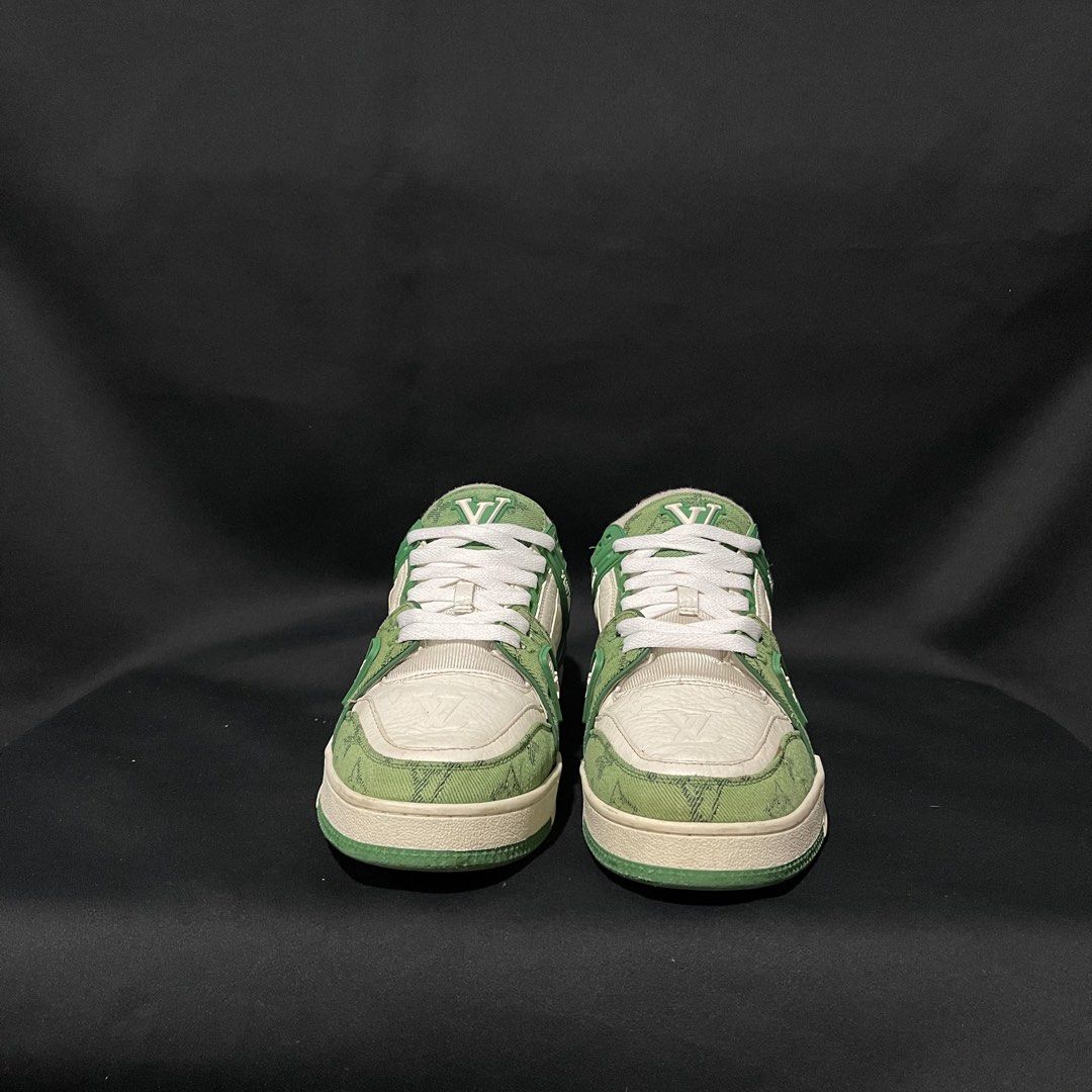 Louis Vuitton Trainer Green Monogram Denim White (Category: Sneakers & Footwear) located in Bulacan. Submitted by ogieeee (Listing ID 1463194910, Image 2). Description: - Authentic Louis Vuitton Trainers - Color: Green Monogram Denim with White Leather Accents - Size: Men's 7 / Women's 8.5 - Price: P880 - Condition: Please refer to the provided photos for detailed condition. - Inquiries: Feel free to send a message if you have any questions..