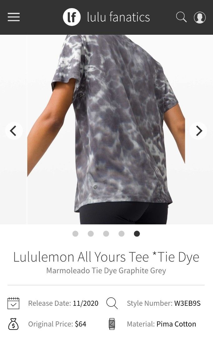 Lululemon All Yours Tee Tie Dye (19x26) (Category: Tshirts & Polo Shirts ) located in Nasipit. Submitted by edwingonzales498-69377 (Listing ID 1463322357, Image 3). Description: - Lululemon All Yours Tee - Color: Marmoleado Tie Dye Graphite Grey - Material: Soft Pima Cotton - Perfect for casual wear - Dimes 19 x 26.