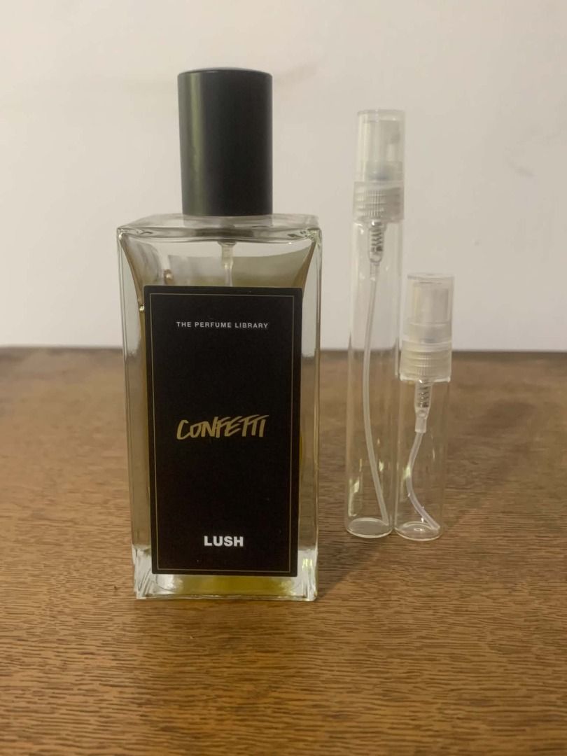 Lush Confetti - EDP/Perfume Decant (Category: Fragrance & Deodorants) located in Quezon City. Submitted by idlip (Listing ID 1463280378, Image 1). Description: These are decants! Not the entire bottle of perfume. :) Kindly provide time for this as the decant bottles might not be readily available. Authentic "Confetti" perfume by Lush (bought secondhand in 2026, legit from Carousell seller, made in 2020, use by 2024 as per label) 2 ml - P160 5 ml 