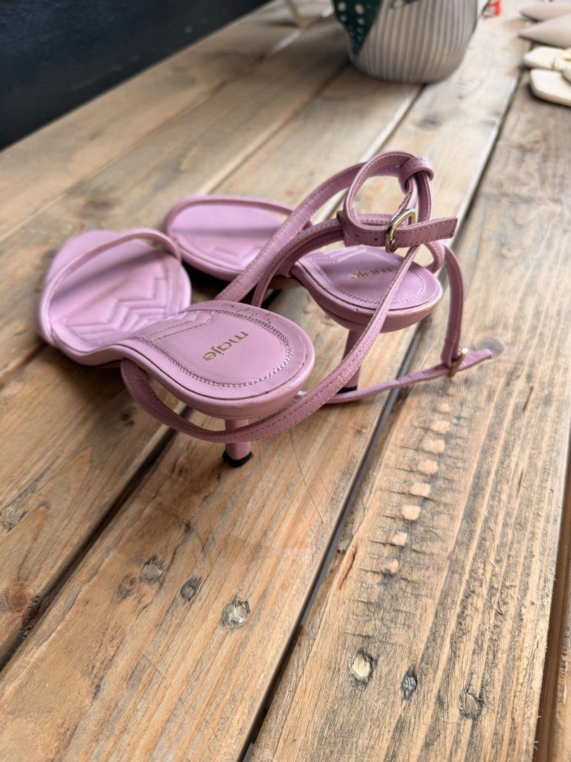 Maje Lavender Leather Strappy Heels (Category: Heels) located in Tuguegarao City. Submitted by joysmithznjo (Listing ID 1463201445, Image 3). Description: - Maje lavender leather sandals - Strappy design with ankle ties - Kitten heel - Made in Portugal - Minor signs of wear on soles and insoles - Perfect for dressing up or down.