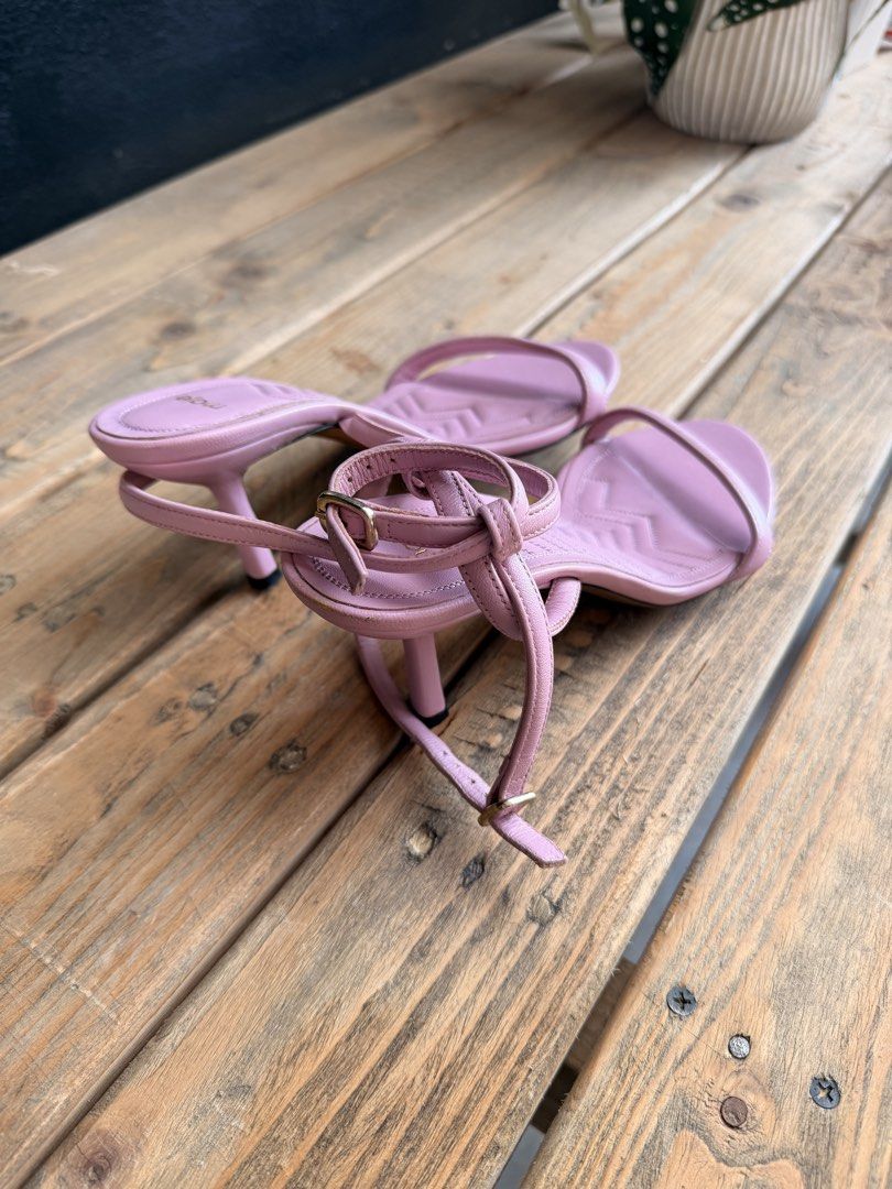 Maje Lavender Leather Strappy Heels (Category: Heels) located in Tuguegarao City. Submitted by joysmithznjo (Listing ID 1463201445, Image 2). Description: - Maje lavender leather sandals - Strappy design with ankle ties - Kitten heel - Made in Portugal - Minor signs of wear on soles and insoles - Perfect for dressing up or down.