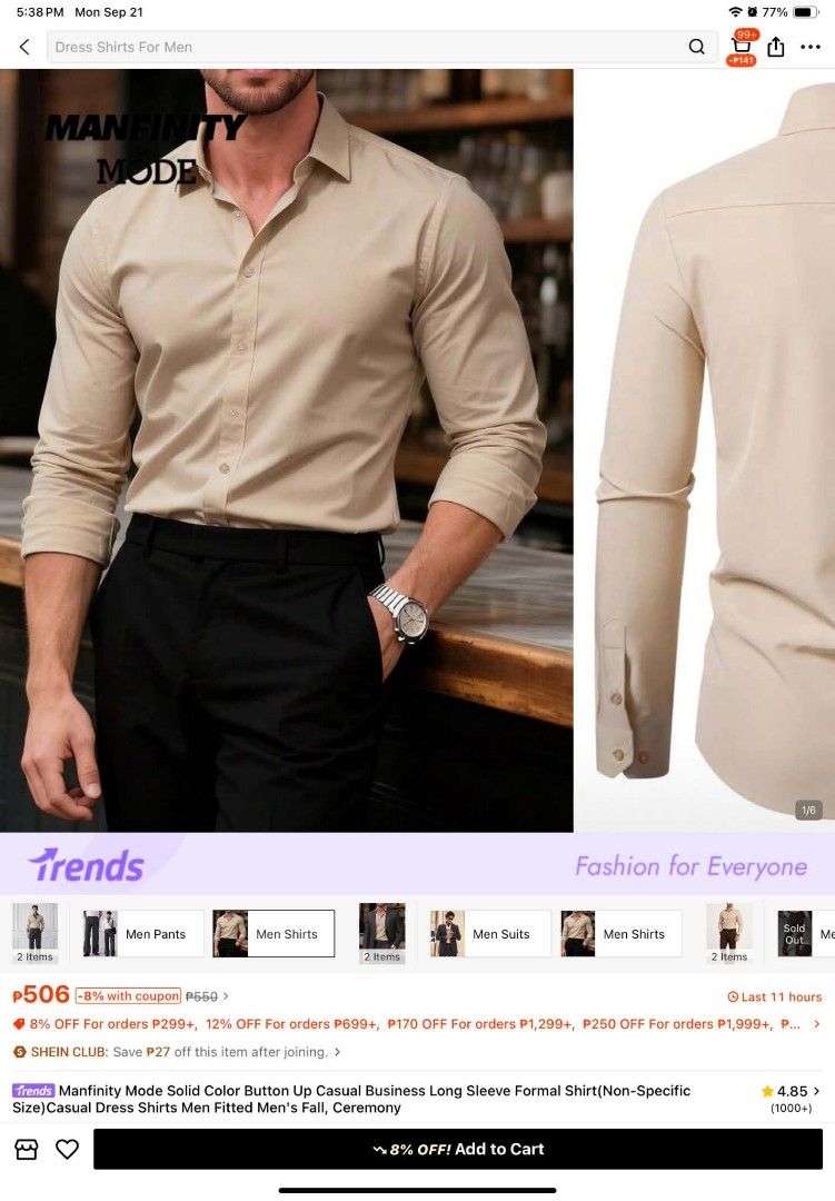 Manfinity Mode Solid Color Button Up Casual Business Shirt (Category: Tshirts & Polo Shirts ) located in Marikina City. Submitted by yabananas (Listing ID 1463292606, Image 1). Description: - Brand: Manfinity Mode - Style: Long Sleeve Button-Up Shirt - Color: Solid - Fit: Fitted Men's Style - Occasion: Casual, Business, Fall, Ceremonies - Features: Versatile and stylish.