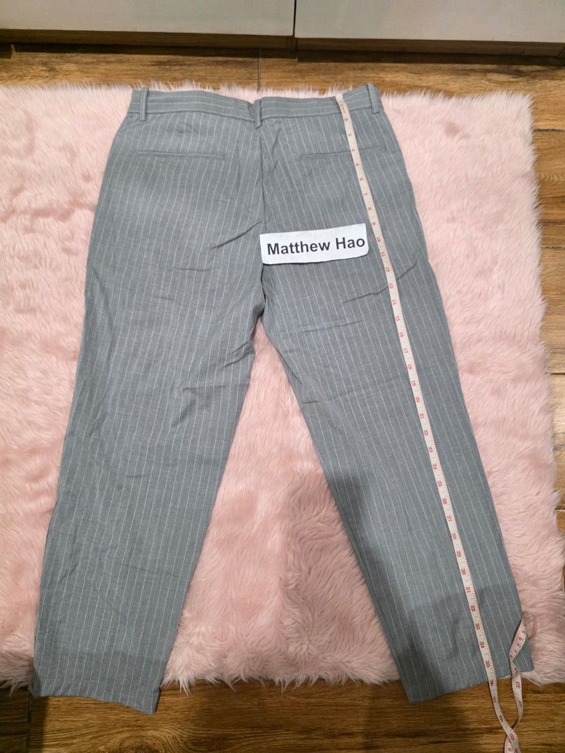 Mango trousers grey pants (Category: Trousers) located in Manila. Submitted by machoxmatt (Listing ID 1463188742, Image 3). Description: fitted only (no more tags) design: vertical stripes grey size: euro 42 waist: 16 inches length: 36 inches (altered) mop:bdo/gcash shipping at buyer's expense.