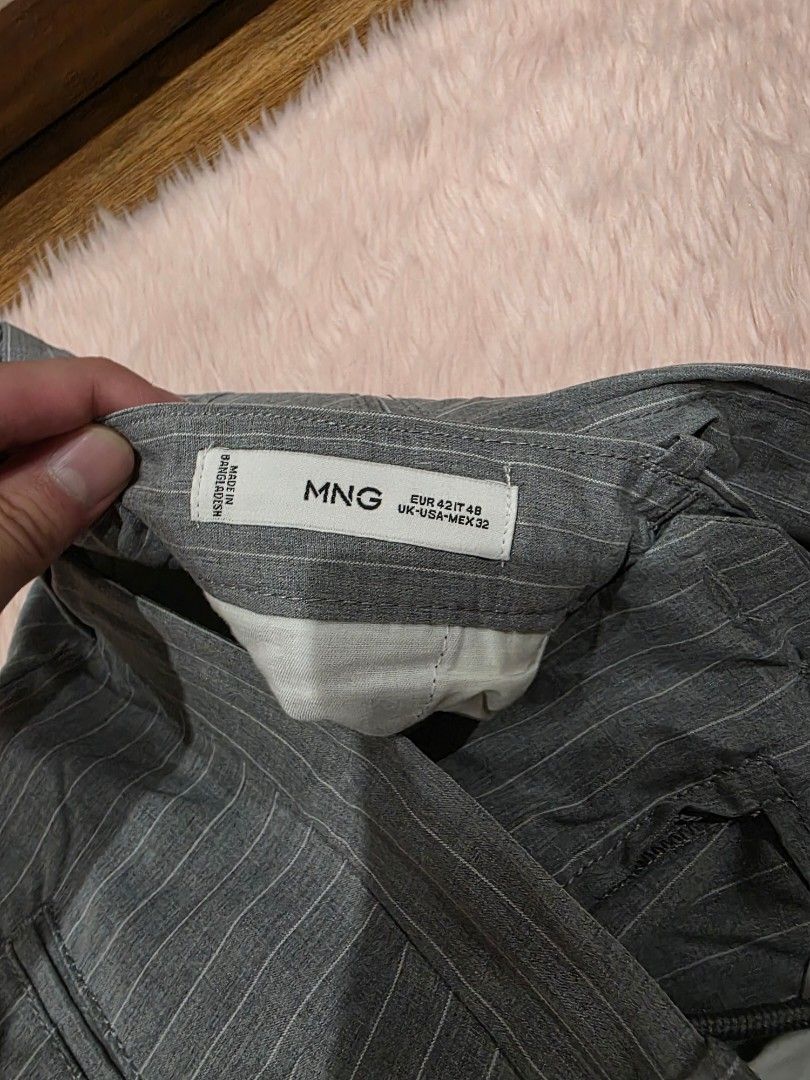 Mango trousers grey pants (Category: Trousers) located in Manila. Submitted by machoxmatt (Listing ID 1463188742, Image 2). Description: fitted only (no more tags) design: vertical stripes grey size: euro 42 waist: 16 inches length: 36 inches (altered) mop:bdo/gcash shipping at buyer's expense.