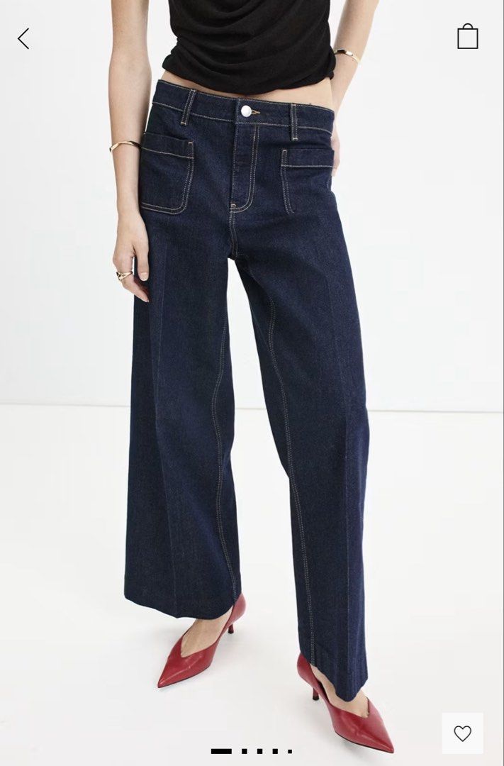 Mango Wide-Leg Patch Pocket Jeans - Open Blue (Category: Jeans) located in Manila. Submitted by joan.here (Listing ID 1463242845, Image 1). Description: Brand: mango Condition: worn once Size: EU 36 - Dark wash wide-leg jeans - High-waisted fit - Button and zip fly closure Rfs: decluttering Mop: bank transfer Delivery: sf c/o buyer Loc: tondo manila .