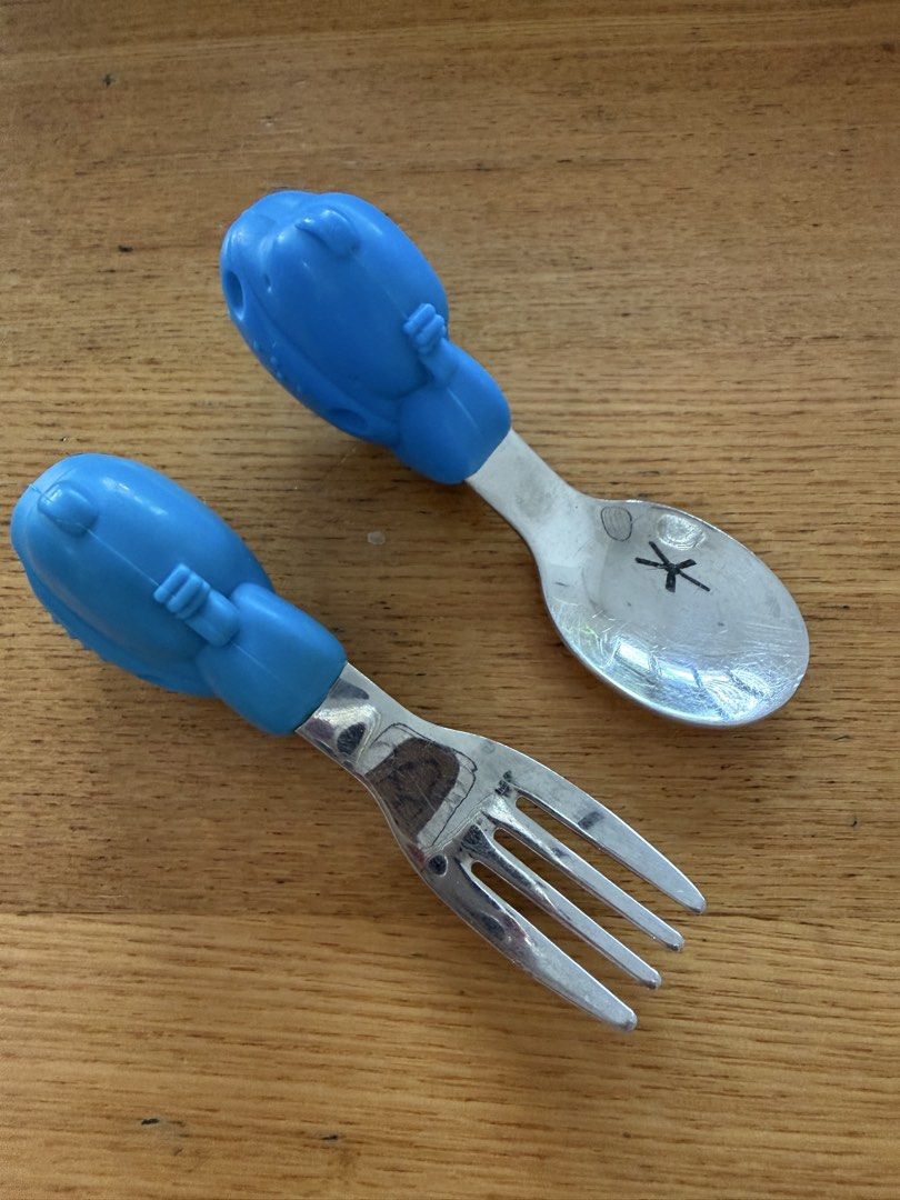 Marcus and Marcus Blue Hippo Baby Fork and Spoon Set (Category: Weaning & Toddler Feeding) located in Quezon City. Submitted by zelev (Listing ID 1463168826, Image 2). Description: - Marcus and Marcus -Cute blue hippo shaped handles - Ideal for little hands learning to self-feed - Standard size metal parts - Minor scuffs on metal from normal use - Perfect for toddlers starting solids Lightly used.