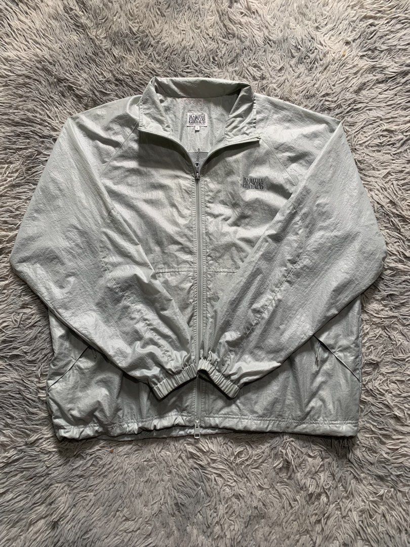 MARITHE FRANCOIS GIRBAUD Light Grey Zip Up Jacket Size L (Category: Coats, Jackets and Outerwear) located in Cebu City. Submitted by ninyothrift (Listing ID 1463183885, Image 1). Description: - Light grey Marithe Francois Girbaud jacket - Size L - Zip-up front with collar - Elasticated cuffs and hem - Two side pockets - Mesh lining inside - Ideal for layering or light outerwear - Dimes: 25x28 - As new condition - issue stain not sure if washable.