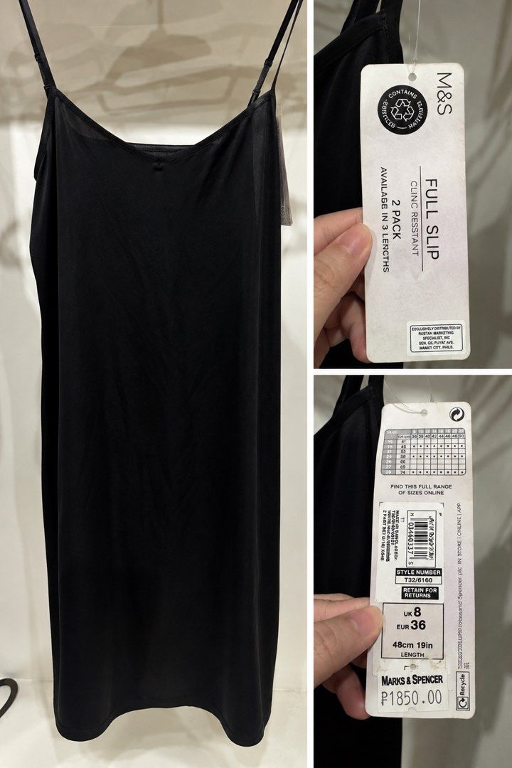 Marks & Spencer Slip Black - Size UK 8 (Category: Undergarments & Loungewear) located in Manila. Submitted by goodthingspreloved.92 (Listing ID 1463280833, Image 2). Description: - Size: UK 8 (EUR 36) - Length: 48cm (19 inches) - Features: Cling-resistant fabric - Condition: Brand new with tags.