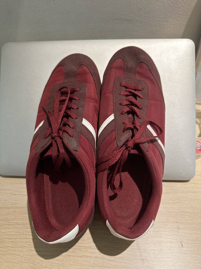 Maroon Sneakers with White Stripes (Category: Sneakers) located in Manila. Submitted by amazingamie8 (Listing ID 1463121567, Image 3). Description: - Stylish maroon sneakers with white stripe accents. - Comfortable suede and fabric upper. - Secure lace-up closure for a perfect fit. - Ideal for everyday casual wear. - Size: US 7.5 / EUR 38.