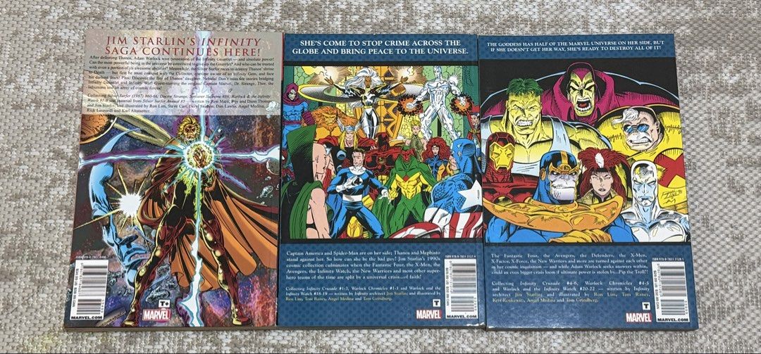 Marvel The Infinity Gauntlet & infinity Crusade Comic Books (Category: Comics & Manga) located in Paranaque City. Submitted by safehands1 (Listing ID 1463227918, Image 2). Description: - Complete Jim Starlin's Infinity Saga collection - Includes: The Infinity Gauntlet: Aftermath - Includes: The Infinity Crusade Vol. 1 - Includes: The Infinity Crusade Vol. 2 - These are collected editions of classic Marvel storylines - Perfect for any Marvel fan l